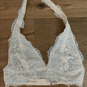 WHITE & BLUE LACE HALTER BRALETTE